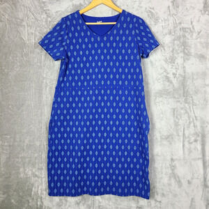 Duluth Trading NoGA Naturale Cotton Short Sleeve Dress Pockets Stretchy Blue MED